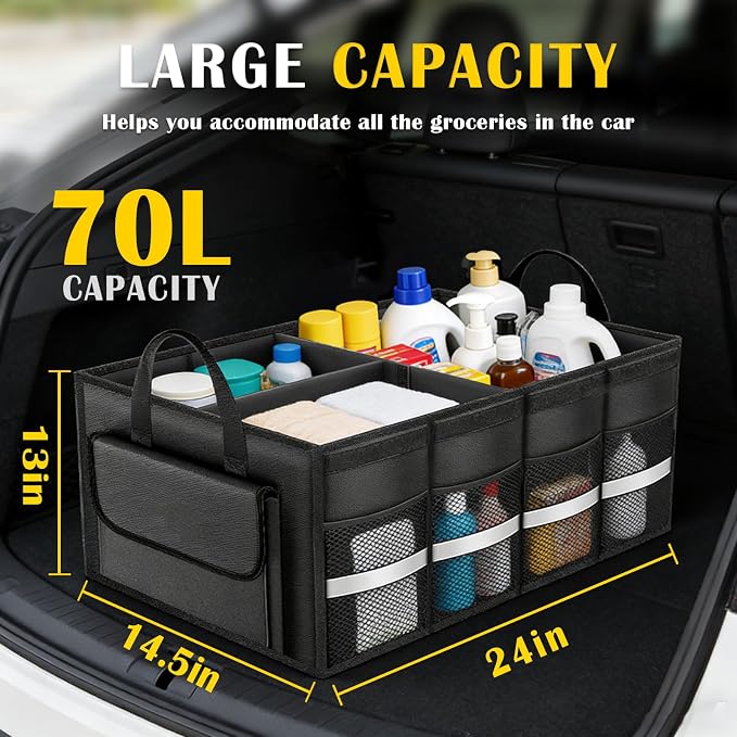 CloudDream Car Trunk Organizer, 70L Extra Large Capacity SUV Cargo Storage,Collapsible Waterproof Design for SUV, Truck, Minivan, Sedan, Auto Accessories