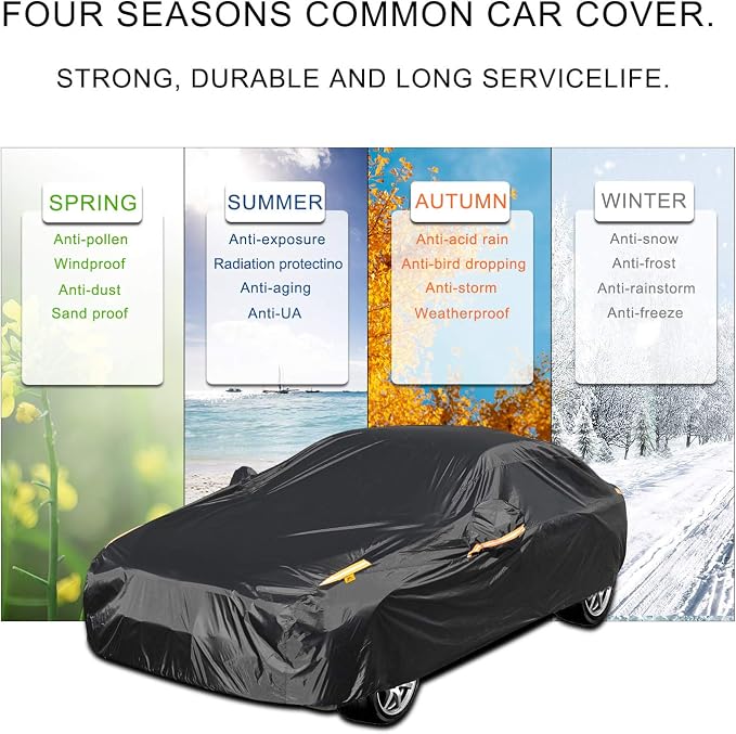 UV Protection Car Cover Windproof Dustproof Scratch Resistant Outdoor Universal Full Car Covers for Sedan XL (Black, 191" - 201")