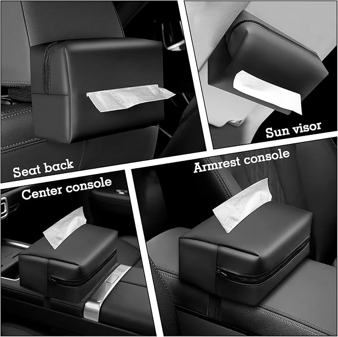Car Tissue Holder, Car Standard Tissue Holder, Upgraded PU Leather Multi-Functional Car Tissue Box, Keep Car Tidy, for Sun Visor, Backseat, Armrest, Center Console (Black)