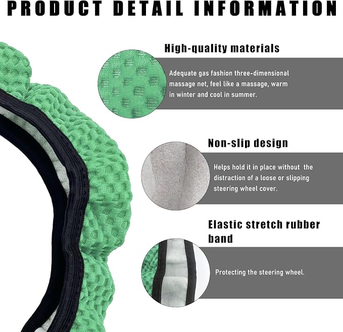 Wevdn Elastic Stretch Steering Wheel Cover, 15"×15" Microfiber Breathable Ice Silk Steering Wheel Protector, Anti-Slip Elastic Steering Wheel Cover for Men Women, Car Accessories (Green)