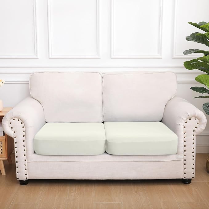 hyha Waterproof Couch Cushion Covers, Stretch Sofa Couch Seat Slipcover for Dog Washable, Non-Slip Waterproof Outdoor Cushion Covers for Patio Furniture Replacement (2 Pieces, Beige)