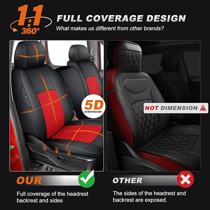 AOMSAZTO Truck Seat Covers for Chevy Silverado/GMC Sierra 1500 (2007-2013) 2500HD/3500HD (2007-2014) - Black/Red Diamond Grid Faux Leather Seat Cover Full Set(Rear 40/60 Split for Crew Cab)