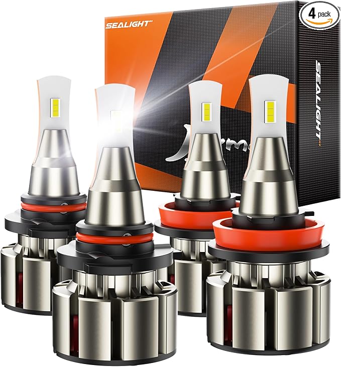 SEALIGHT 9005 H11 LED Bulbs, L2 HB3 H8 H9 24,000LM Super Brightness 6000K Cool White Fog Bulbs, IP68 Waterproof, Plug and Play, 15000RPM Turbo Fan, 60000Hrs Lifespan, 1:1 Size, Pack of 2
