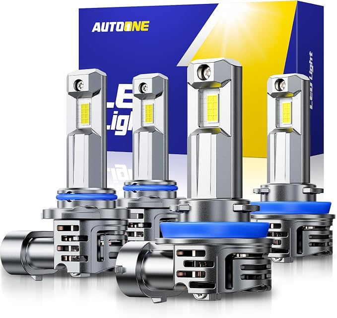 AUTOONE Latest H11 9005 LED Bulb Combo, No Flickering, 140K LM 6500K White, Easy 3 Min Install, IP68 Rated, Long Lifespan, Pack of 4