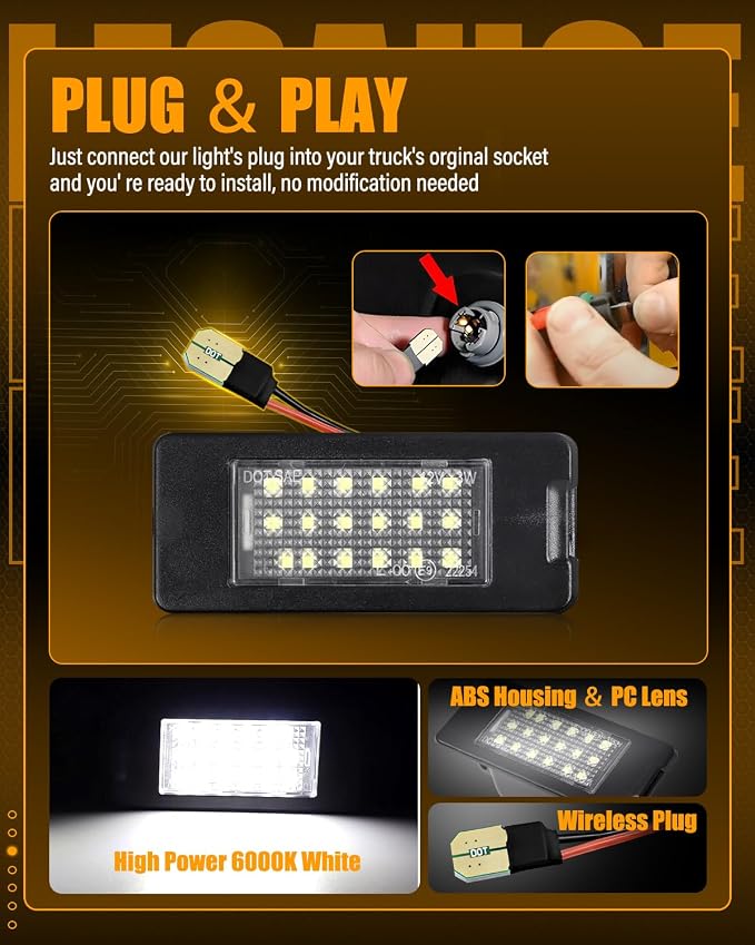 LESAUCE License Plate Lights Tag Lamp Assembly Replacement For 2015-2020 Cadillac Escalade ESV/Chevy Tahoe Suburban/GMC Yukon XL, 2015-2019 Cadillac AST, 2016-2022 Malibu, IP68 Waterprooof, 2PC