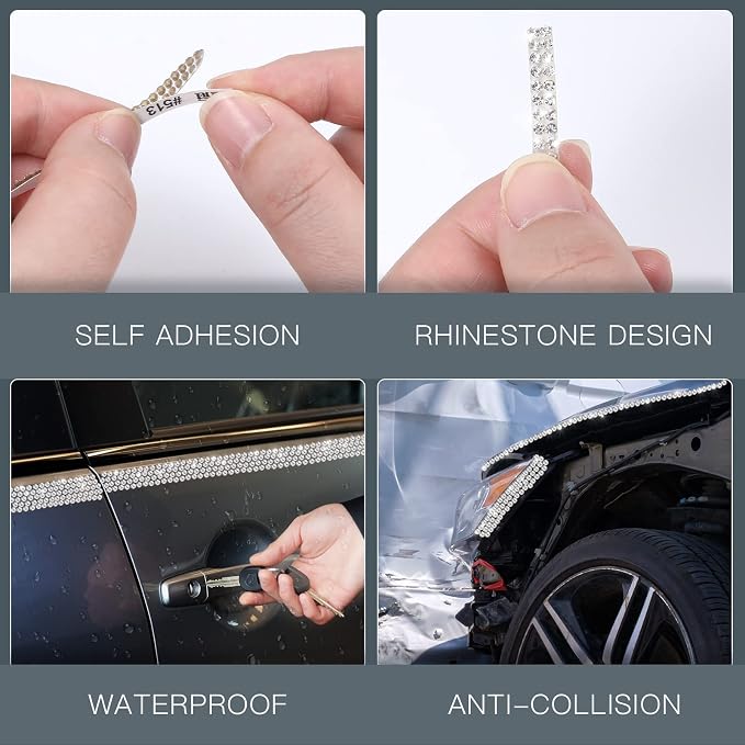 Kingdder 65.6 ft Bling Car Trim Self Adhesive Bling Car Accessories for Women Rhinestone Strip Glitter Diamond Sticker DIY Line Molding Dashboard Decal Shiny Auto Stuff for Interior Exterior Decor
