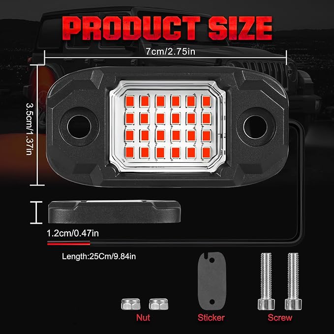 4 Pods Red Rock Lights Underglow Light for Cars Trucks Trail Rig Lamp | 24 LED chips for each light, waterproof bottom chassis lights