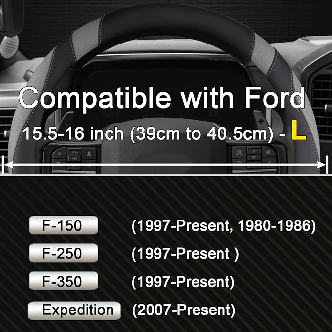 West Llama Customized Auto Car Steering Wheel Cover for Ford F-150, F-250, F-350, Expedition (Black+Gray)
