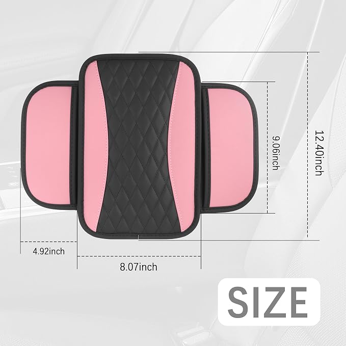 IHOTDER Patchwork Leather Center Console Covers for Cars,Upgraded Arm Rest Cover for Car with Side Storage Pocket for Car Seat Organizer,Middle Console Cover Stylish Car Decoration (Pink)