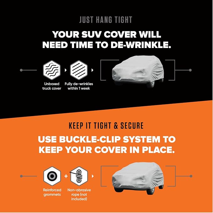 Budge Lite SUV Car Cover, Single-Layer Breathable Indoor Dust Proof Protection, Lightweight Non-Abrasive Fabric, Fits SUVs up to 229" L x 68" W x 67.5" H, Gray