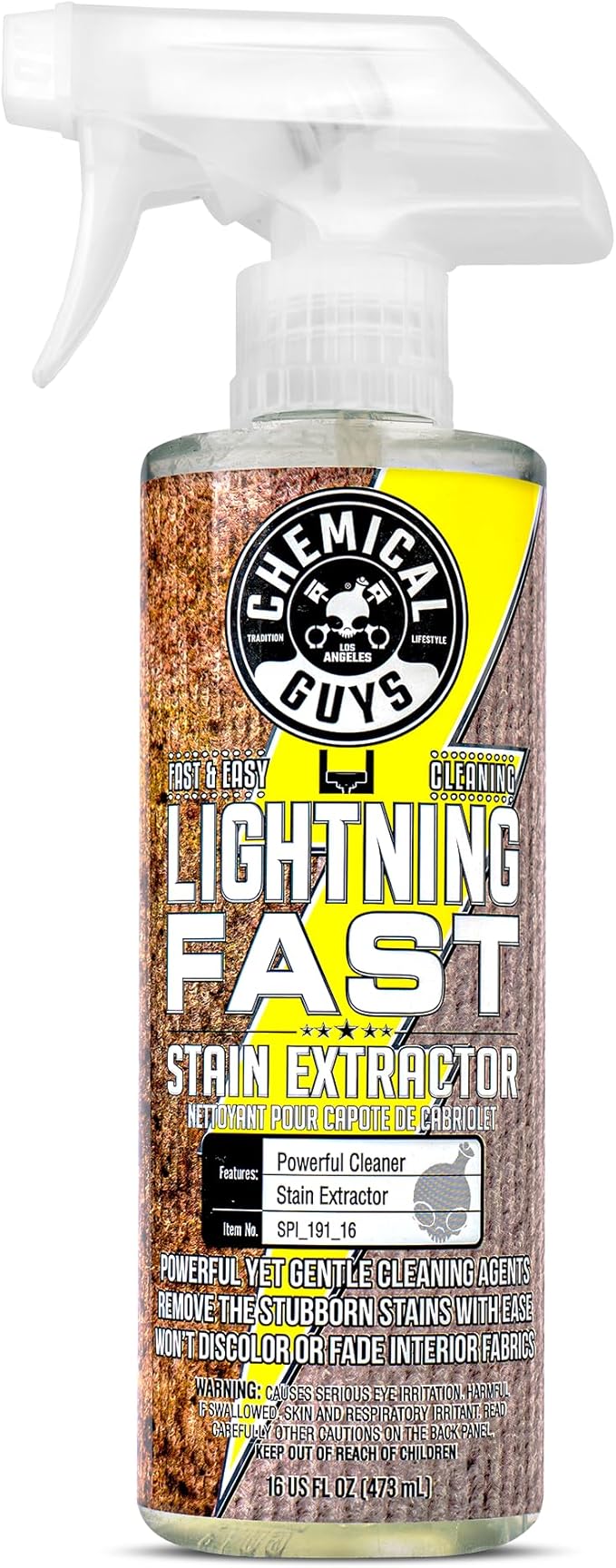 Chemical Guys Lightning Fast Carpet and Upholstery Stain Extractor - Chemical Guys Carpet Cleaner, Great for Fabric, Upholstery, Cars, Home, Office, Furniture, and More, Fresh Scent - 16 oz | Tackles coffee, soda, wine and pet messes on carpet, seats a...