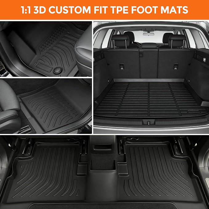 Floor Mats for Ford Escape 2013-2019 | Heavy Duty TPE All Weather Protection, Waterproof Non-Slip Black Liners for Front & Rear (Two-Row Floor Mats & Cargo Liner)