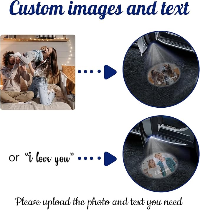 Custom Car Door Projector Light, 2 Pcs Wireless LED Welcome Courtesy Lights | Car Light with Personalized Photo Text, Universal Fit HD Projection Ghost Shadow Puddle Light for All Car, Infrared Sensing