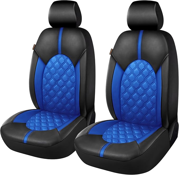 CAROMOP Luxury PU Leather Car Seat Covers Front Set, Anti-Stain Waterproof Automotive Seat Covers for Cars, Universal Car Interior Covers Seat Protectors for SUVs Pick-up Trucks(Royal Blue)