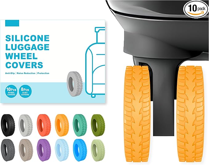 10-Pack Upgrade Luggage Wheel Covers, Silicone Protective Covers for 2-2.4" Suitcases Spinner Wheel, Wear-Resistant, Anti-Noise, Thickened Protector, Travel Accessories (Orange)