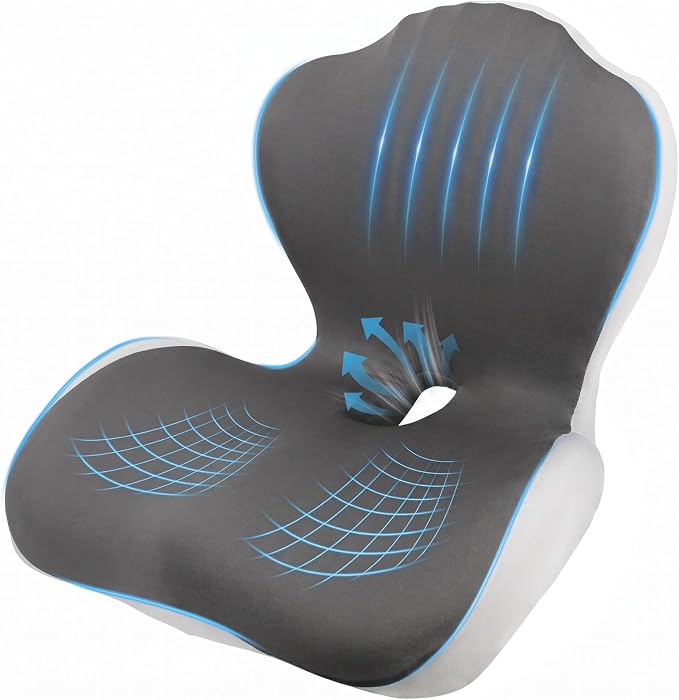 Car Seat Cushion with Lumbar Support Pillow, Memory Foam Office Chair Cushion for Back Pain Sciatica Pain Relief, Ergonomic L-Shaped Seat Cushion for Car Truck Driving Office Chair Home (Back Gray)