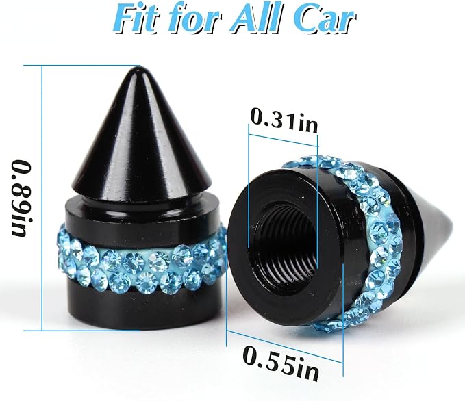 ToBeQueen Bling Teal Valve Stem Caps, Handmade Crystal Rhinestone Dimand Teal Valve caps, 4 Pack Aluminum Alloy Universal Tire Caps Blue Bling Car Accessories(Blue)