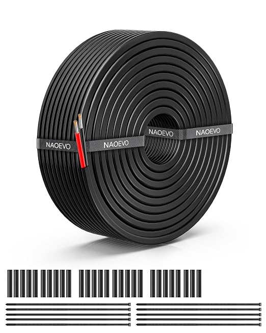 NAOEVO 10 Gauge Wire 2 Conductor Tinned Copper Electrical Wire, 30FT | Stranded PVC Insulated, 12V Low Voltage, High Conductivity, Flexible 10 AWG Wire for Automotive, Marine, Speaker and Lamp