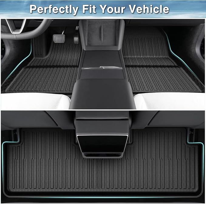 Mixsuper Model 3 Floor mats-Floor mat for Tesla Model 3 Highland 2024 2025 2026, All Weather TPE Rubber Floor Liners Protection for Model 3 Accessories, 2 Row Anti-Slip Car Mats, Black