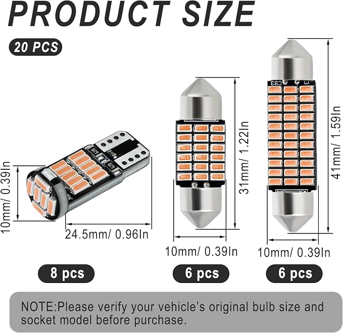 20 PCS Car LED Lights Interior Bulb Kit Set, T10 31mm 41mm LED Dome Lights Interior Replacement for Car Map, License Plate, Door, Side Marker, Cornering & Trunk Bulbs (Pink & Purple)