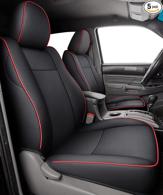 LUCKYMAN CLUB 2005-2015 Tacoma Custom Fit Seat Covers for Crew Cab with Faux Leather (2005-2015 Black & Red)