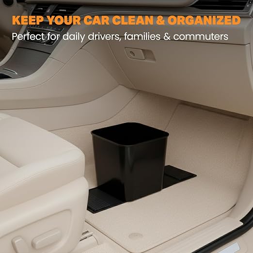 Car Trash Can with Stability Wings – Leakproof Portable Garbage Bin for Fabric & Rubber Mats – Compact Durable Plastic Auto Organizer for Cars, SUVs, Trucks (Mocha, Small)