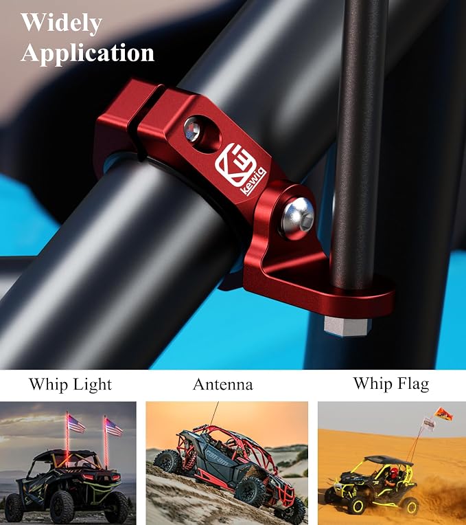 BRCOVAN 2PCS UTV Whip Light Mounts, LED Light Bar Mounting Bracket, Red | Solid Aluminum Alloy Materials, 360° Adjustable Off-Road Whip Flag Mount Fit 1.5''/1.65'' /1.75''/1.85''/2'' Roll Cage Bars