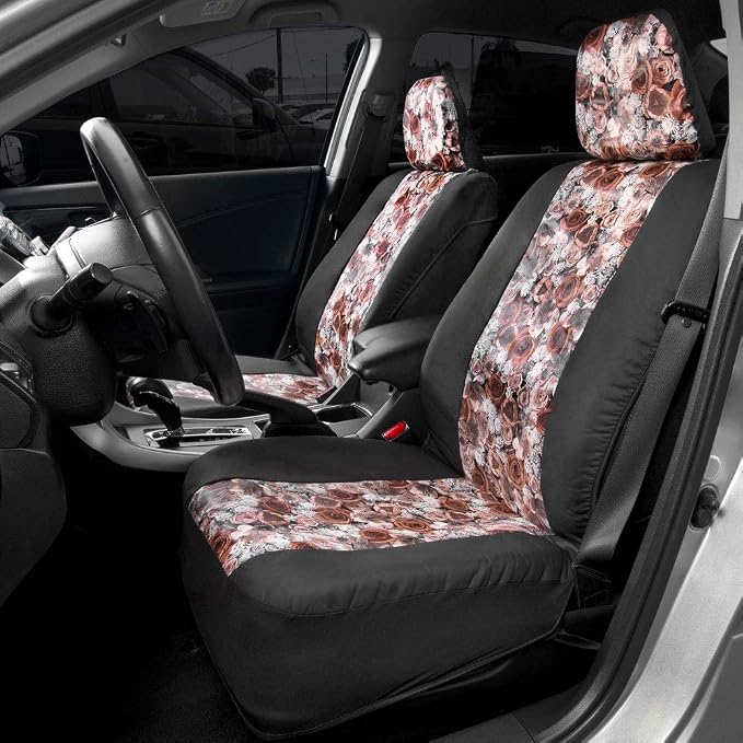 BDKdusty rose Floral Faux Leather Car Seat Covers for Front Seats, 2 Pack – Flower Pattern Front Seat Cover Set, Sideless Design for Easy Installation, Fits Most Car Truck Van and SUV