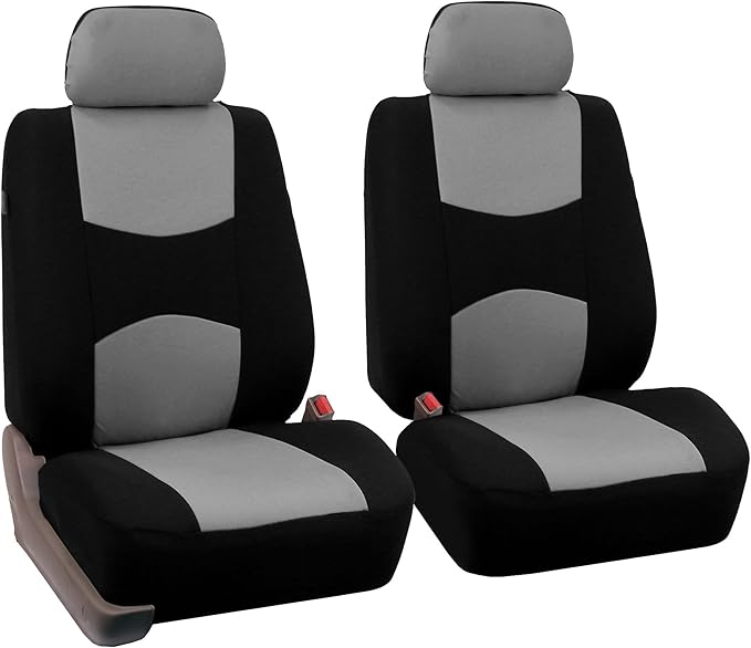 FH Group Car Seat Covers Front Set in Cloth - Car SeatCovers for Low Back Car Seats with Removable Headrest,Universal Fit,Automotive SeatCovers,Washable Car Seat Cover for SUV,Sedan, Van Gray