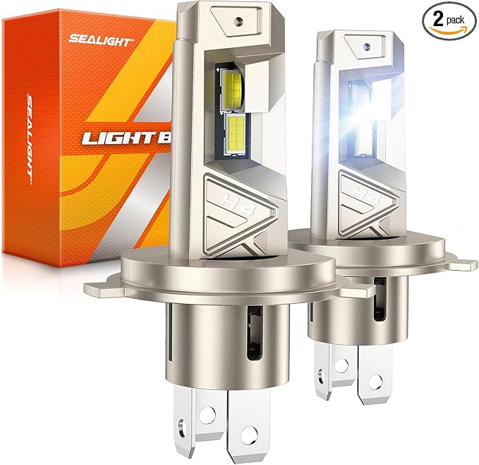 SEALIGHT H4 LED Bulbs, 96000LM 10X Brighter S6 Pro HB2 Fog Bulb with 32 Lighting Chips, 80,000hrs+ Lifespan 9003 Drving Light, 6500K White, Plug n Play, for Powersports ATV, Vehicle, Pack of 2