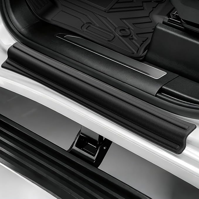 Mixsuper Floor Mats for 2019-2026 Chevy Silverado/GMC Sierra 1500 Crew Cab, 2020-2026 Chevrolet Silverado/GMC Sierra 2500HD/3500HD Crew Cab (Fit with Rear Under-Seat Storage Box) with Door Sill Guards
