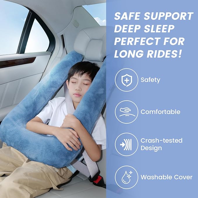 Keemall Car Pillow for Kids, Professional Kids Car Pillow for Sleeping Inflatable Carseat Travel - Safe, Reliable - Travel Pillows for Kid Adult Car Seats Blue
