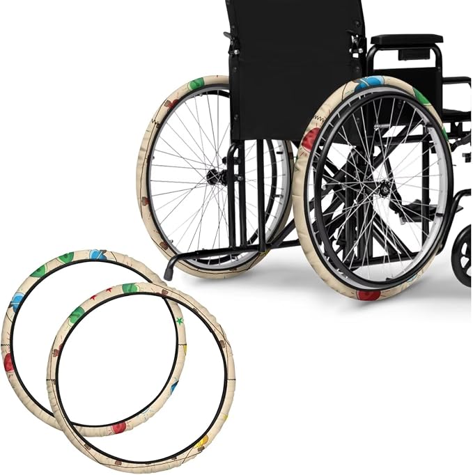2 Pairs Wheelchair Tire Covers Protectors Colorful C hristmas Light24 Inch Wheelchair Cover Xmas Decor Wear Resistant Wheelchairs Ring Protective Covers for Adults