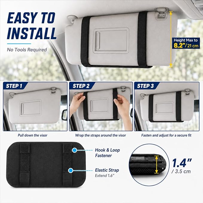 Olaismln MOLLE Car Sun Visor Organizer with Semi-Rigid Panel, Zipper Storage Pouch & Glasses Holder, Adjustable Straps for Police Gear, Overland Accessories, Fits Trucks, SUVs, Jeeps,Pickups