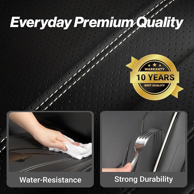 Coverland Custom Truck Car Seat Covers Front Seats for [2004-2011 Ford Ranger Super Cab Bucket Seats] - Protector Water Resistant Leather Memory Form Seat Cushion [Front - Black with White Stitching]
