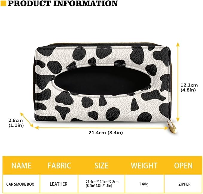 PU Leather Car Napkin Holder Black and White Cow Sun Visor Tissue Holder Christmas Decoration for Most Cars