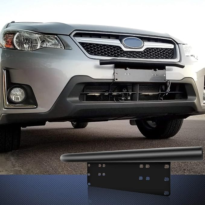 SKYWORLD 22.8 inch Bull Bar Aluminum Alloy Front Bumper License Plate Mount Bracket Holder for Daytime Running Light Offroad LED Light Bar, Black