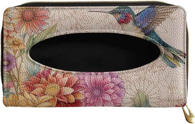 Hummingbird Bohe Flower Car Visor Tissue Holder Premium Car Tissue Box Holder PU Leather Tissues Box Cover for Car