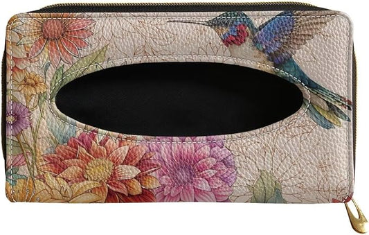 Hummingbird Bohe Flower Car Visor Tissue Holder Premium Car Tissue Box Holder PU Leather Tissues Box Cover for Car