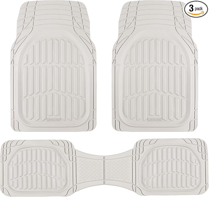 Motor Trend FlexTough LITE Rubber Car Mats Full Set - All Weather White Floor Mats for Trucks, Cars & SUVs - Automotive White Car Floor Mats for Cars Interior Accessories Universal Trim-to-Fit