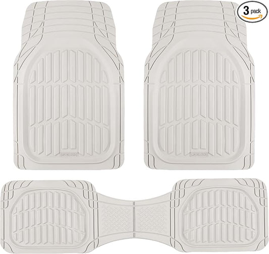 Motor Trend FlexTough LITE Rubber Car Mats Full Set - All Weather White Floor Mats for Trucks, Cars & SUVs - Automotive White Car Floor Mats for Cars Interior Accessories Universal Trim-to-Fit