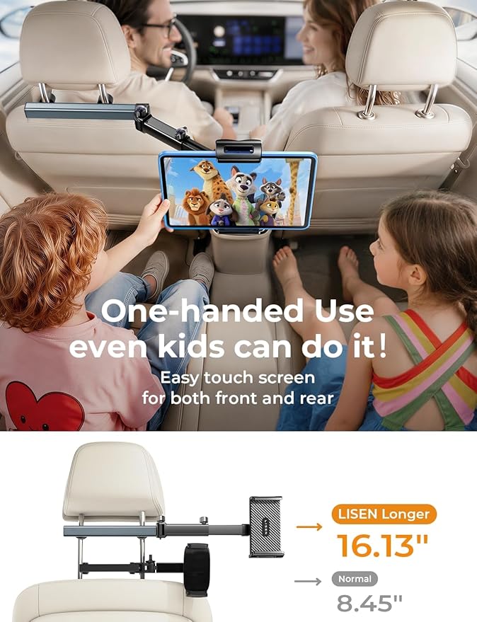 LISEN for iPad Holder Car Tablet Mount, Road Trip Essentials Toddler Kids Travel Gifts, Car Accessories for Women Interior Organizer Mens Truck 3in1 Tablet Holder for Car Camping Back Seat Headrest