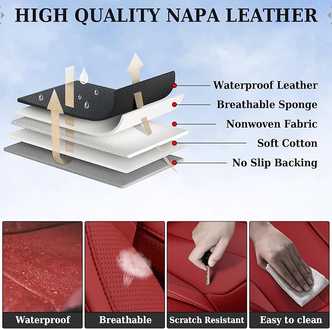 Coverado Car Seat Covers, Seat Covers for Cars, Waterproof Leather Auto Seat Protectors, Leather Car Seat Cushion, Car Interiors Accessories Universal Fit for Most Cars