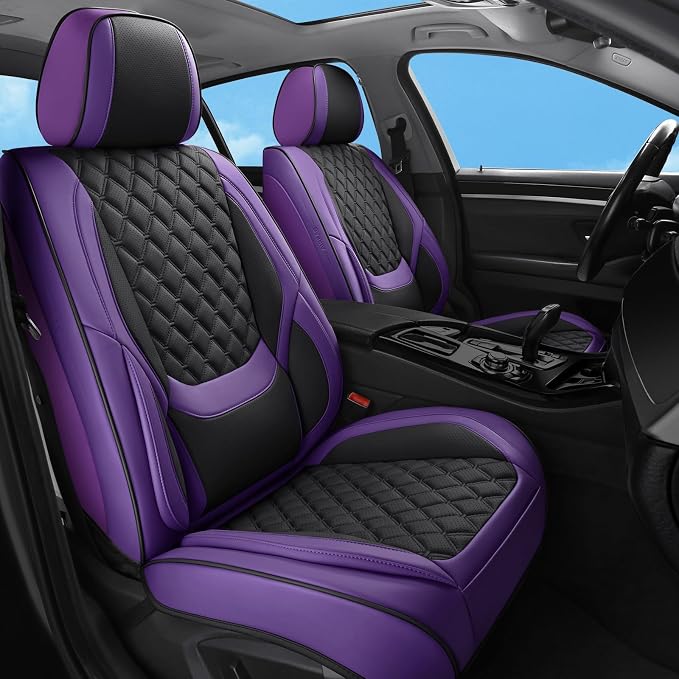 Car Seat Covers Full Set,5 Seat Leather Seat Covers for Cars,Front Seats and Back Seat Cover,Waterproof Car Seats Cushion Protectors,Universal Fit for Most Cars SUV Trucks (Purple Black,Full Set)