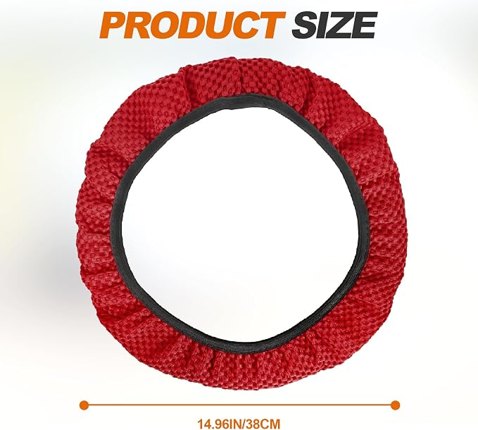 Car Elastic Stretch Steering Wheel Cover, Universal 15" Automotive Steering Wheel Protector, Microfiber Ice Silk, Breathable, Anti-Slip, Easy Carry, Car Accessories for Cars/SUVs/Vans/Truck (Red)