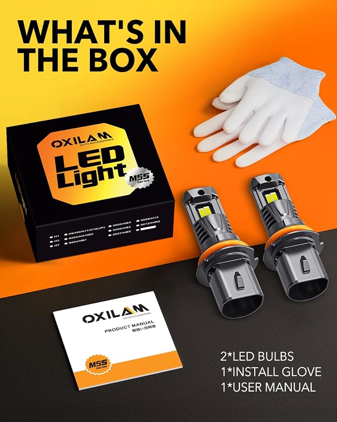 OXILAM 9007 LED Light Bulbs, 1500% Ultra-Brightness, 3-Min Plug-N-Play HB5 Bulb Replacement, 20-Year Lifespan, No Flicker, 99% Compatible, Pack of 2
