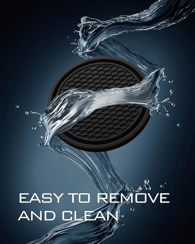 Coaster for Car Cup Holder - 4 Pack Silicone Auto Car Drink Coasters Mat Universal Non-Slip Inserts Car Interior Accessories, Black