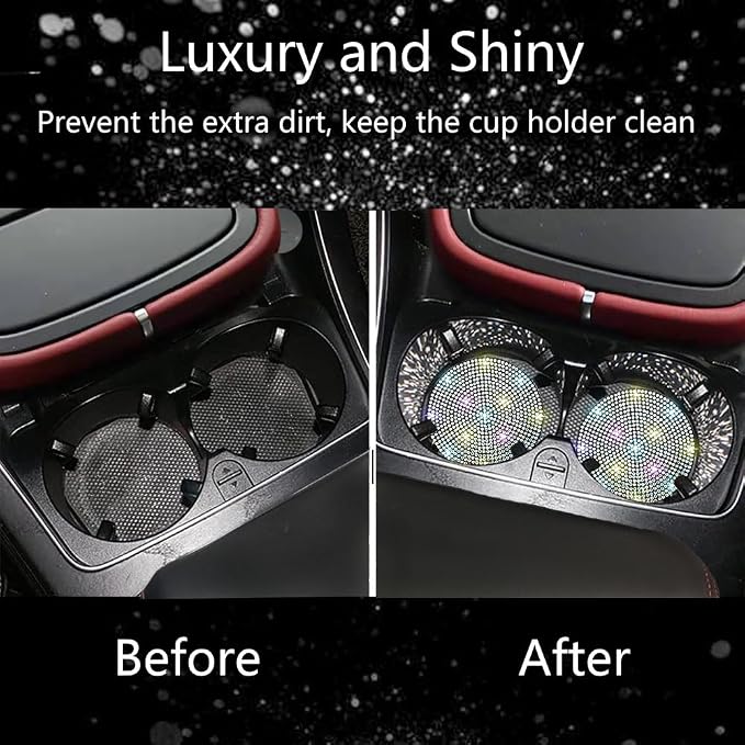 NBTEPEM 4pcs Bling Car Cup Holder Coaster, 2.75 inch Anti-Slip Shockproof Universal Fashion Car Coasters Insert Bling Crystal Rhinestone Automotive Interior Accessories for Women (4 pcs, Multicolor)