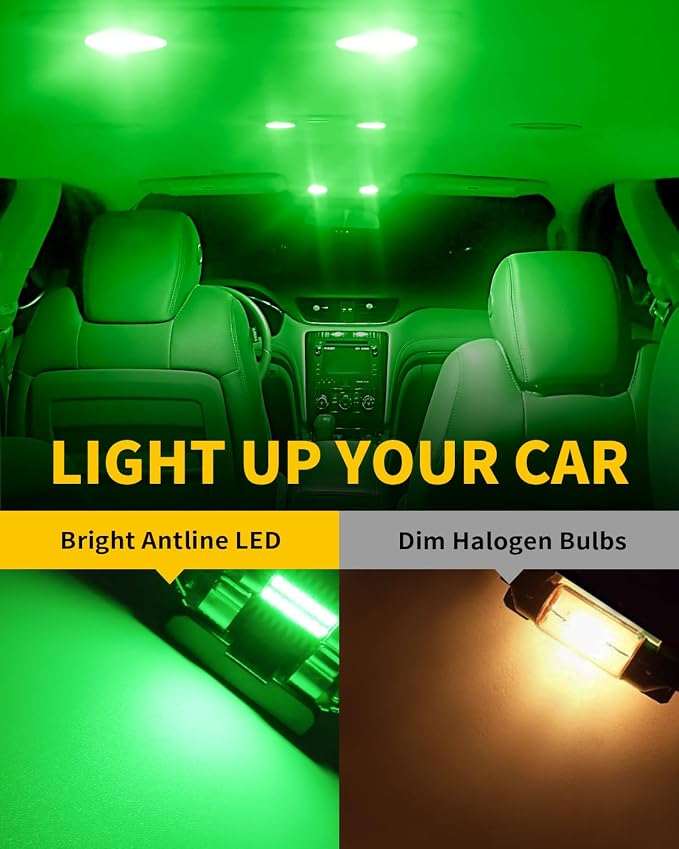 Antline 6418 6411 DE3425 C5W DE3423 36MM 1.42”LED Bulb Green, Super Bright Canbus Error Free 12 Volt Replacements for Interior Dome Map Vanity Mirror Sun Visor Lights (Pack of 10)