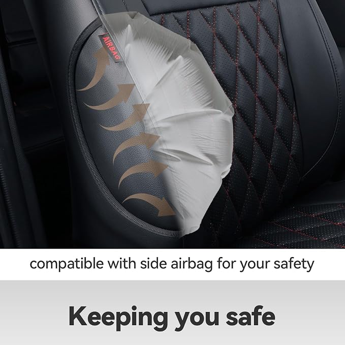 coverdream Tacoma Leather Seat Covers for 2016-2023 Toyota Tacoma Double Cab/Crew Cab SR,SR5,TRD Off Road,TRD Pro,TRD Sport Pickup,Fully Covered Waterproof Car Seat Protector (Full Set,Red/Black)
